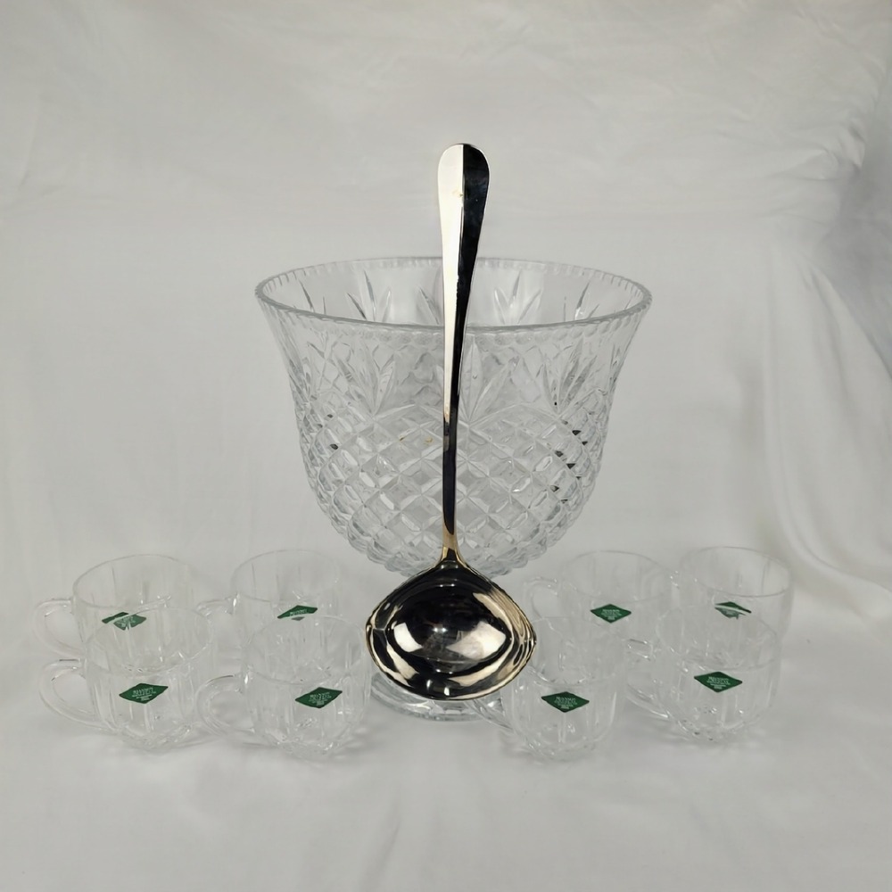 Shannon Crystal by Godinger 10 Piece Punch Set 24% Lead Crystal Bowl Cups Ladle
